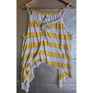 Wurl Yellow White‎ Stripe Spaghetti Strap Flowy Top Sz L